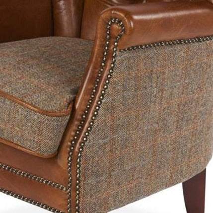 Marlon Low Club Chair Brown Cerato & Gamekeeper Thorn Harris Tweed